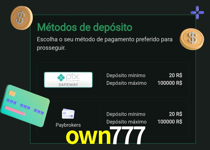 O cassino own777 oferece uma grande variedade de métodos de pagamento